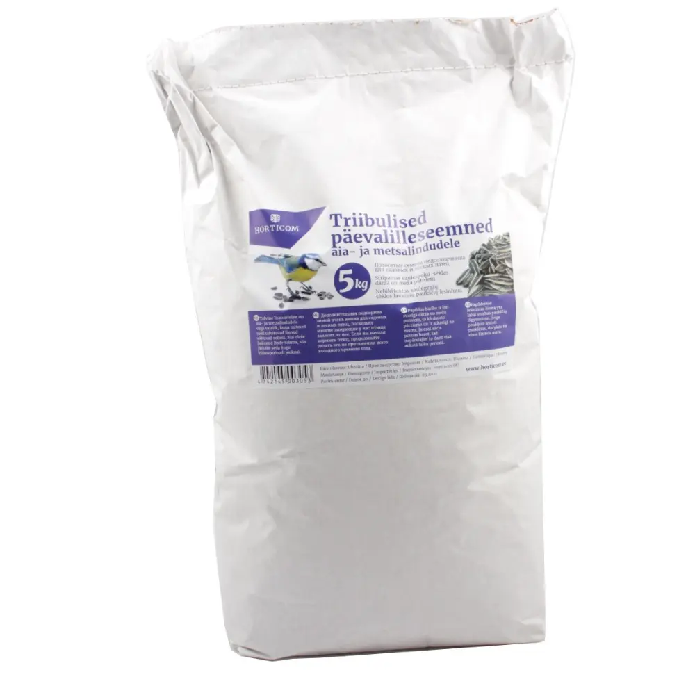Päevalilleseemned lindudele Horticom triibuline 5kg (valge paberkott)