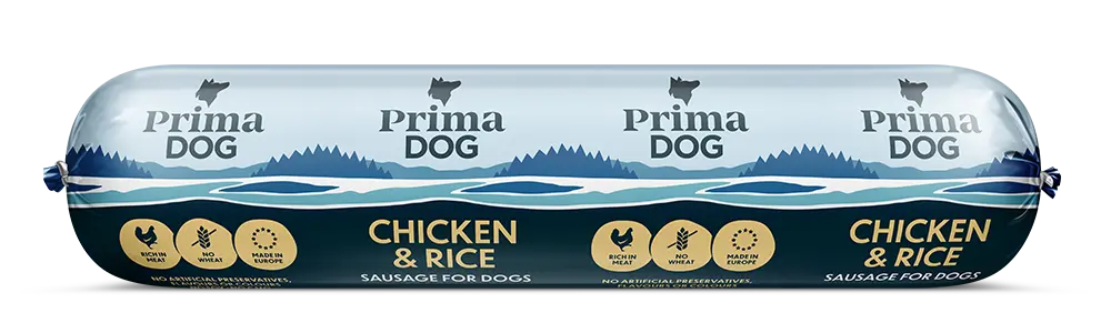 PrimaDog kana-riisi vorst koertele 800g