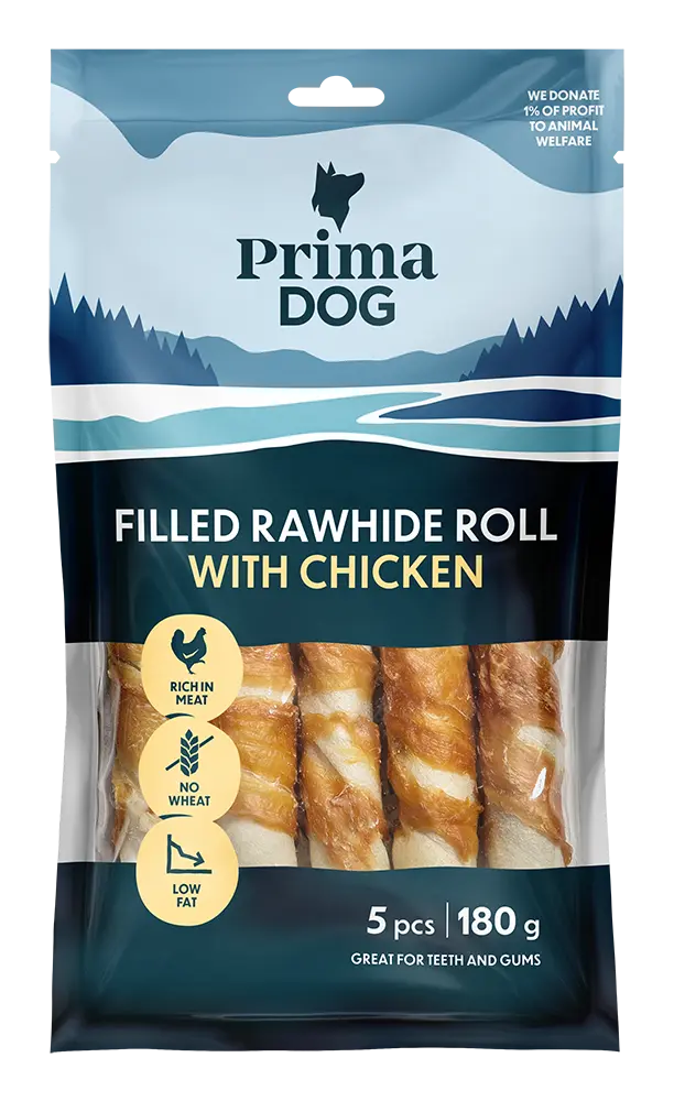PrimaDog närimisrull kanalihaga 13cm, 5tk, 180g