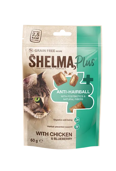 Shelma HAIRBALL kana-ja mustikatäidisega padjakesed 60g