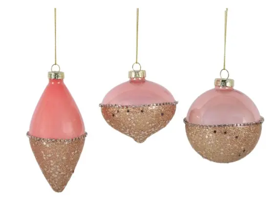 Kuuseehe jõulukuul klaasist pink/gold mix