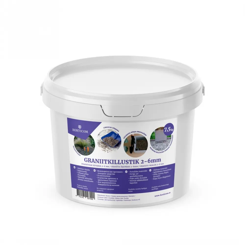 Graniitkillustik 2-6 mm Horticom 7,5kg ämbris