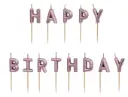 Tordiküünlad "Happy Birthday"  2,5cm (13tk/pk) roosakuld 
