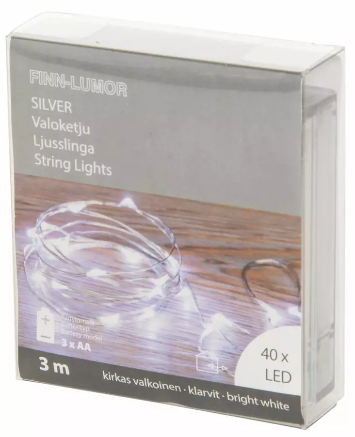 V.kett patarei, hõbe külm valgus 40LED 3m 