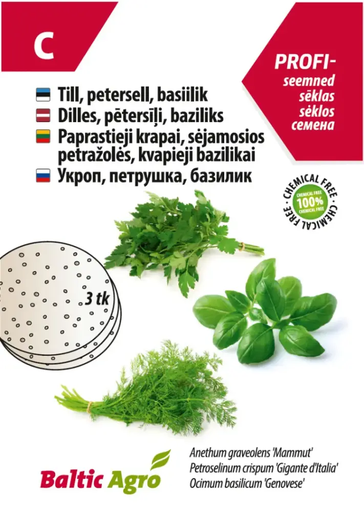 Tilli, peterselli, basiiliku seemnekettad
