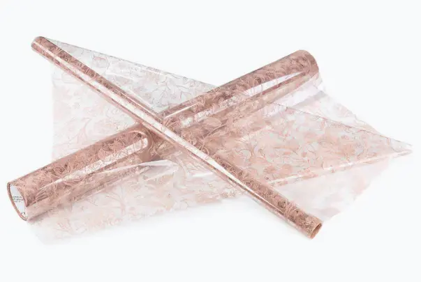 Fooliumirull 50cm*10m läbipaistev lillemuster vanaroosa