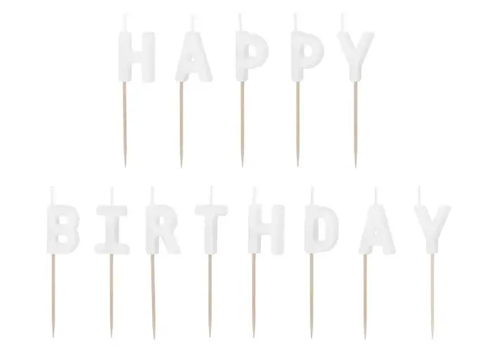Tordiküünlad "Happy Birthday"  2,5cm (13tk/pk) valge
