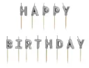 Tordiküünlad "Happy Birthday"  2,5cm (13tk/pk) hõbe