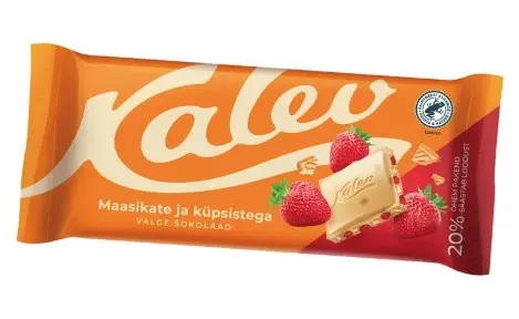 Kalev valge šokolaad küpsisetükkidega ja maasikaga 100g