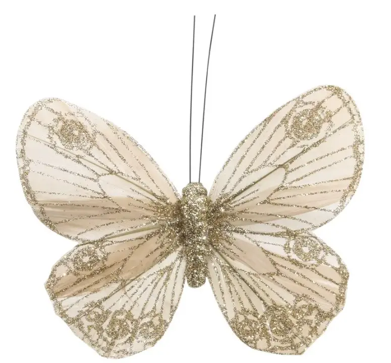 Liblikas 'Gold Feather & Glitter' klambriga 9cm* 12cm 12tk/pk