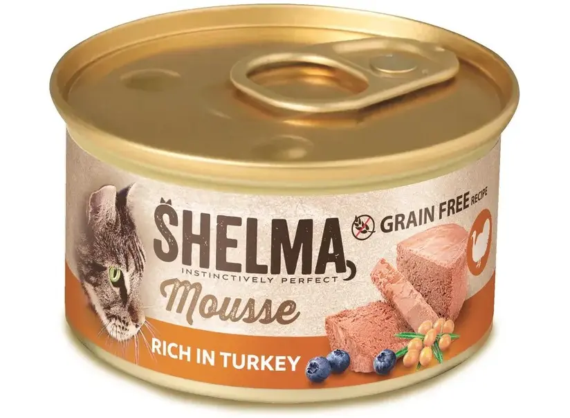 SHELMA mousse cat kalkuni-mustika-astelpaju 85g