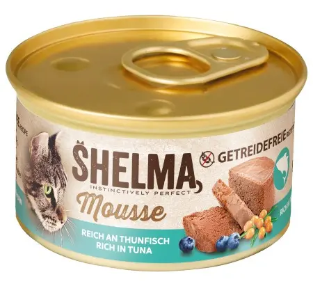 SHELMA mousse cat tuunikala-mustika-astelpaju 85g								 								 