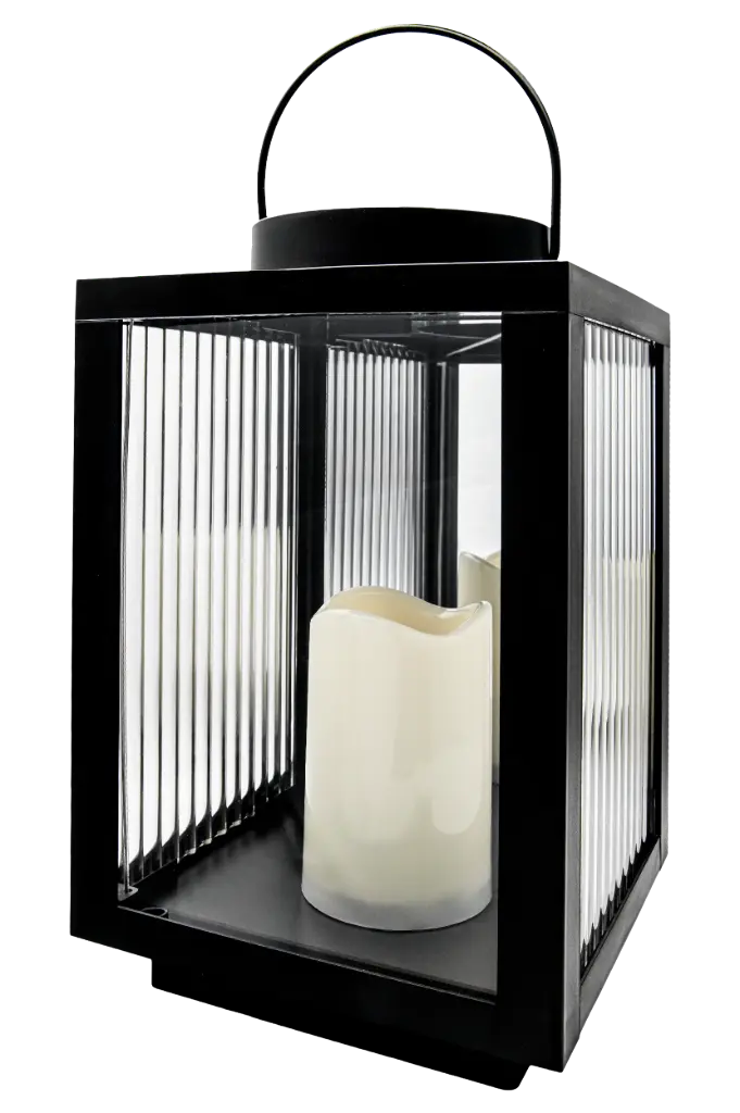Latern LED-kalmuküünla ja päikesepaneeliga D18 H28cm must