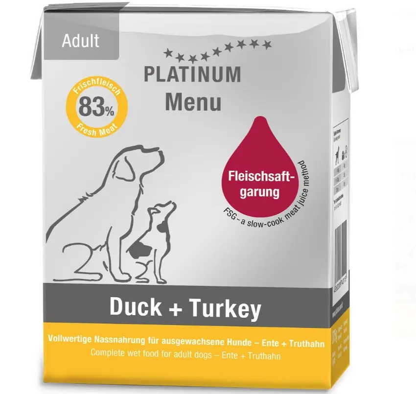 Platinum Menu Duck+Turkey koerte märgtoit 185g