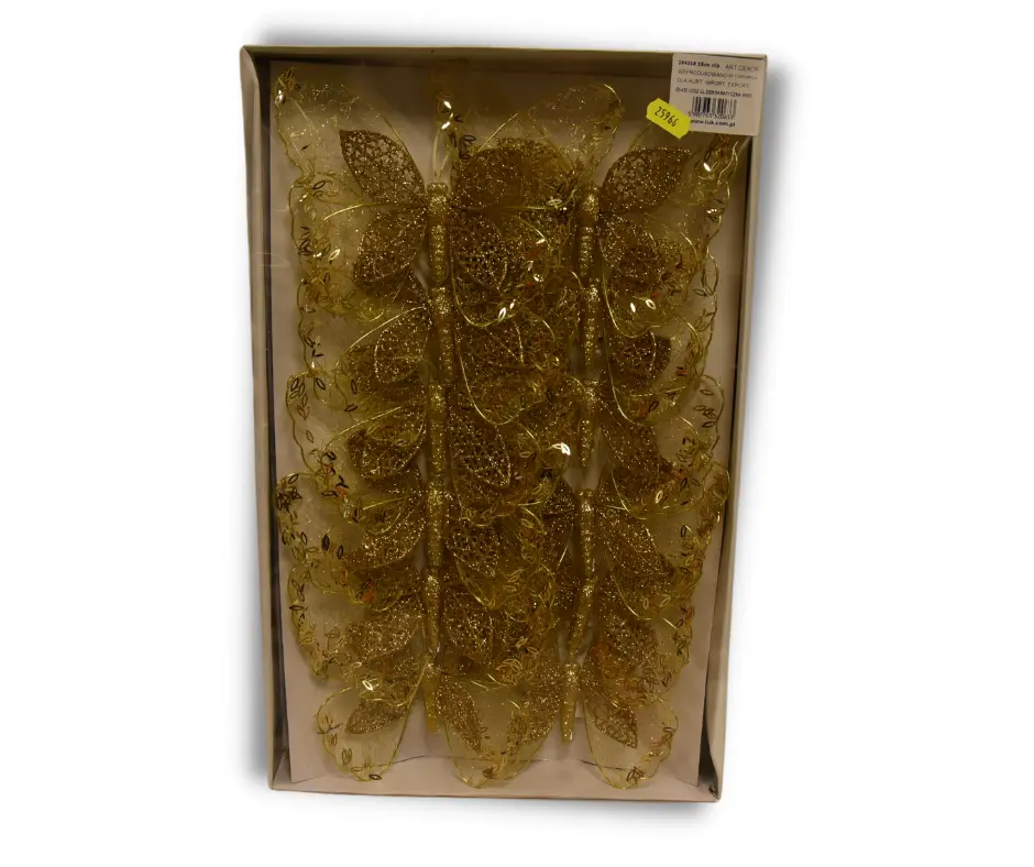 Liblikas metallklõpsuga 18cm kuldne 12tk