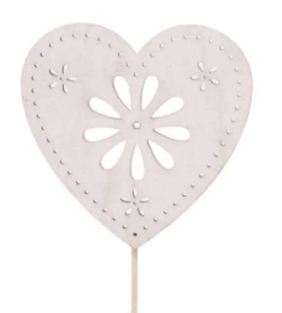 Süda 'Flower art' White 8cm pikal tikul