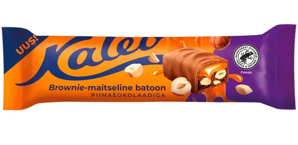 Kalev brownie-maitseline batoon karamelli ja metspähklitega piimašokolaadis 50g