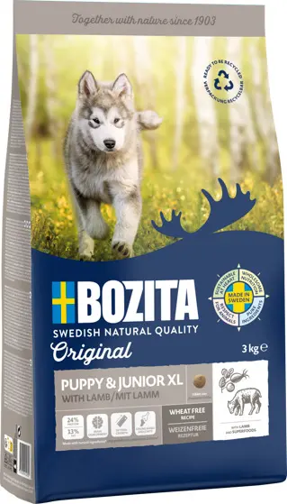 Bozita Puppy Junior XL nisuvaba Chicken & Lamb täissööt kutsikatele ja noortele koertele 3kg