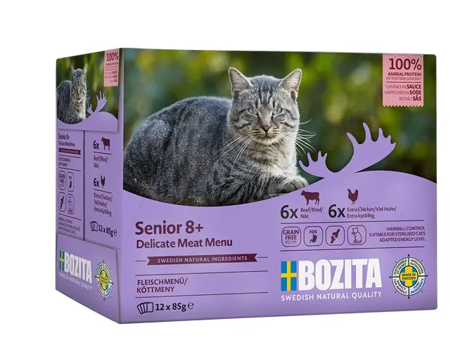 Bozita Pouch Senior 8+ Extra chicken ja Beef in sauce eakatele kassidele 12x85g