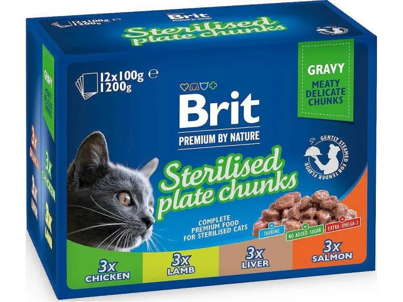 Brit Premium Cat Sterilised Pouch Family Plate 12x100g