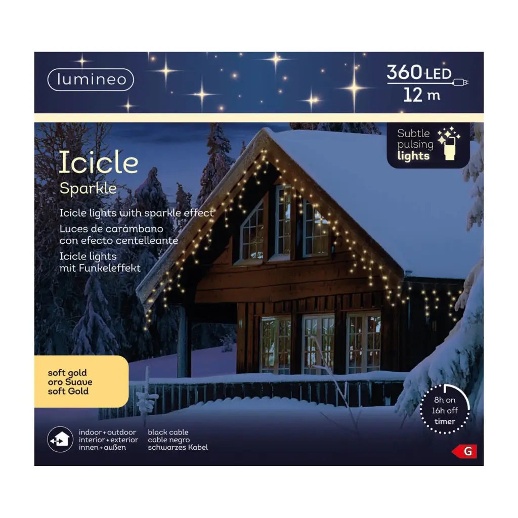 Jääpurika LED kardin 12m must/kuldne sädelev ef