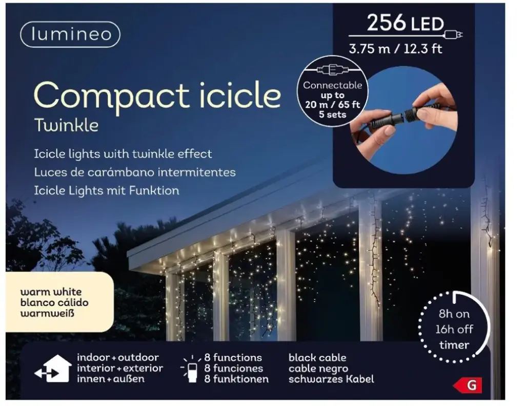 Jääpurika LED kardin must/ soe valgus 8f