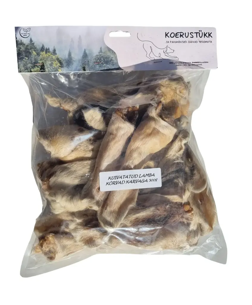 Koerustükk lamba kõrvad karvaga 500g